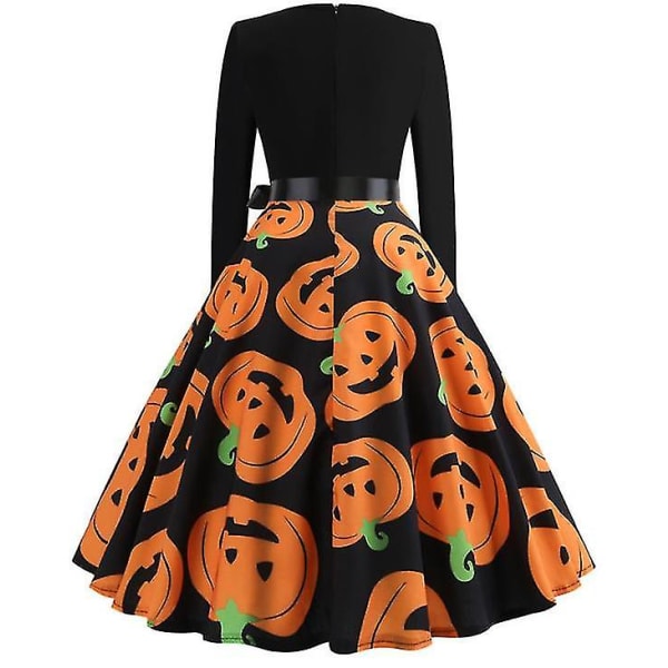 Halloween Klänningar Skeleton Pumpkin Printed Cosplay Party Costume D_5 orange XL