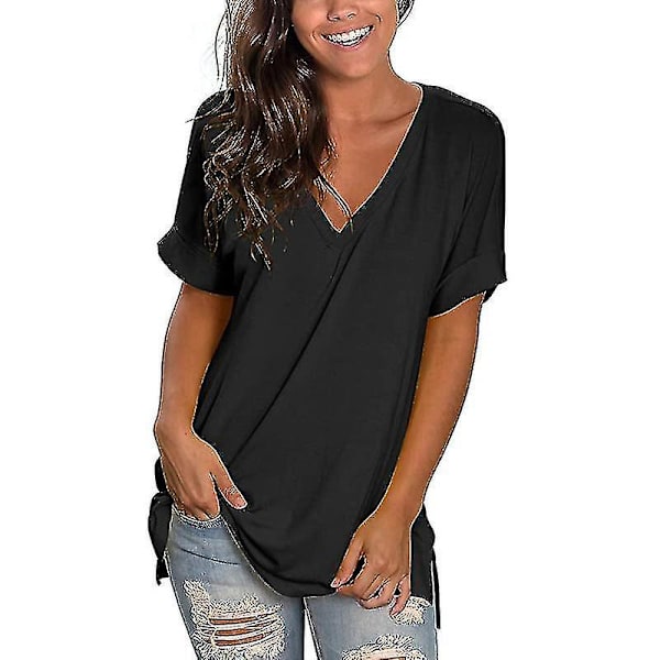 Dam T-shirt Sommar Toppar 2022 Sommar V-ringad Lös Casual Light gray Xl