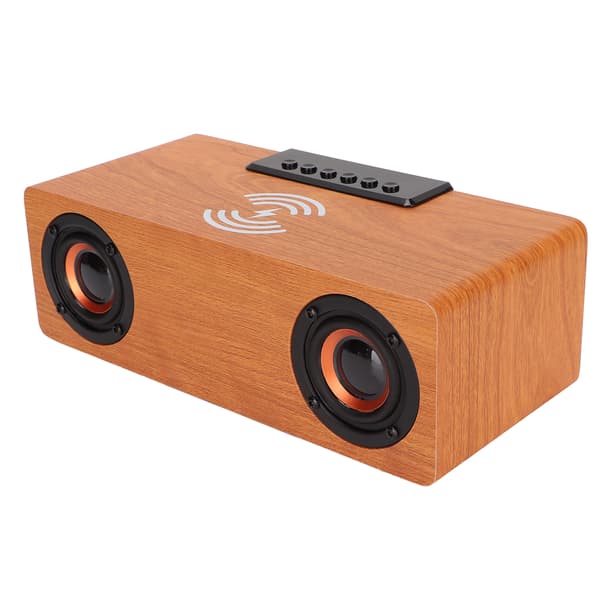 Wireless Bluetooth Speaker 10W Wireless Charging Wood Retro Alarm Clock Speaker for Mobile Phones Tablets Light Walnut