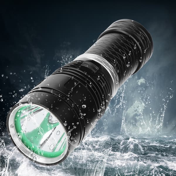 Black Aluminum L2 LED Diving Flashlight Stepless Dimming Waterproof Underwater Flashlight for Camping