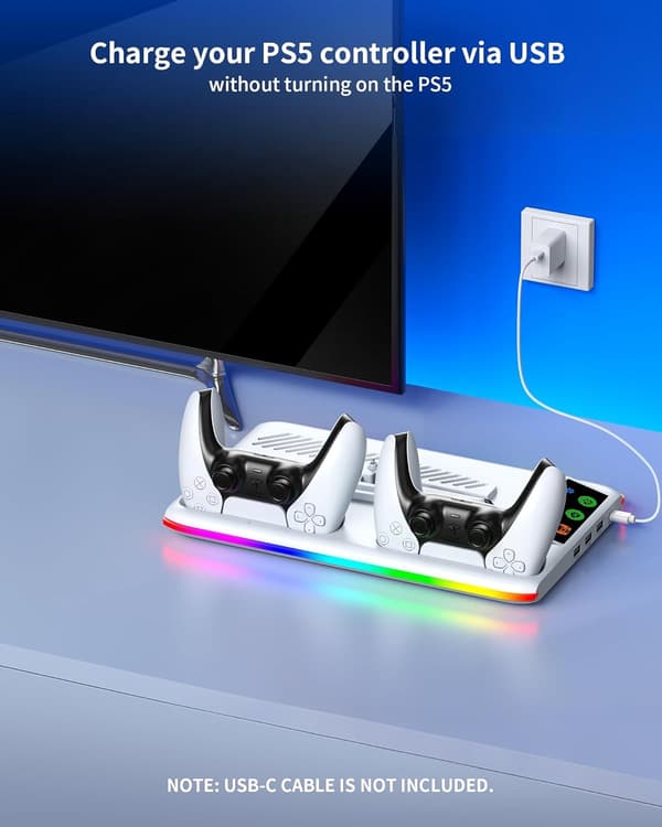 Til PS5/Slim/Pro kølestativ med LED-controller-ladestation, 3-trins køleventilator til PlayStation 5-konsoltilbehør Black