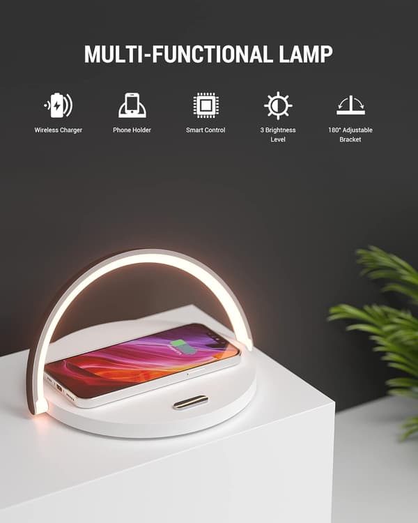 Trådløs oplader sengelampe, touch bordlampe, LED natlampe