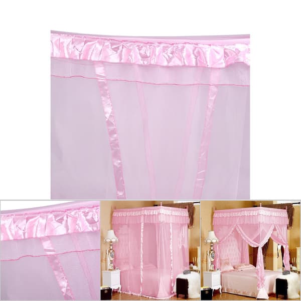 Luxury Princess Four Corner Bed Canopy Curtain Net Mosquito Net Bedding Pink 1.5x2M