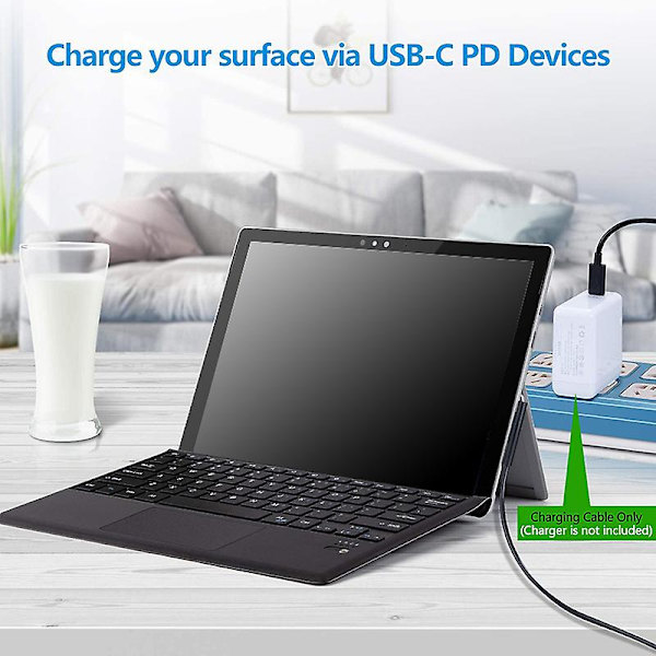 For Surface til USB-C opladningskabel til Surface Pro 3/4/5/6/7, Surface Laptop 3/2/1, Surface Go