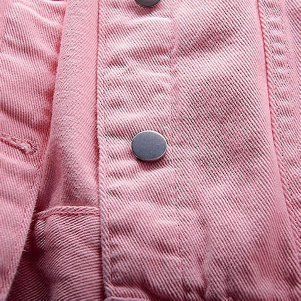 Damejakke i denim, varm, langærmet, helfarvet, vår og høst Pink M