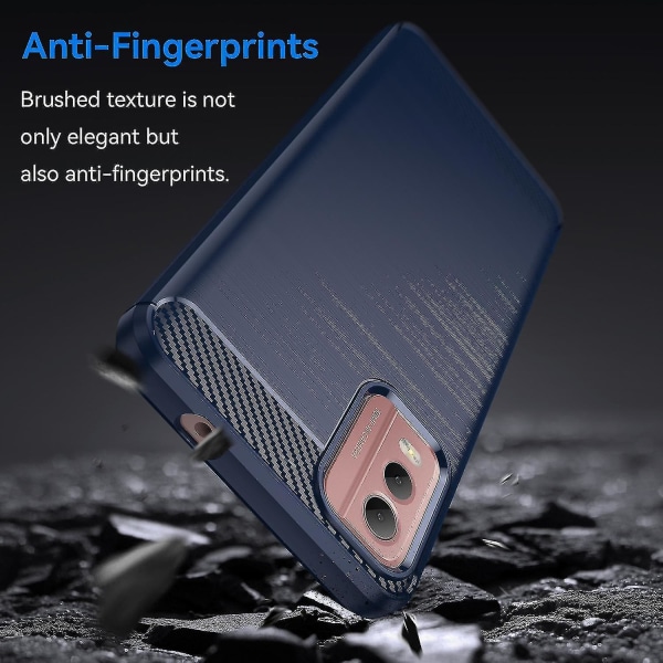 Borstad mjuk TPU phone case för Nokia C32, Carbon Fiber Texture Smartphone Cover Blue