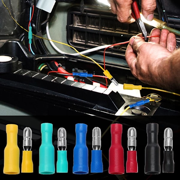 100 stk. elektriske kabelterminaler, han- og hunkuglekonnektorer, isolerede cylindriske elektriske konnektorer (16-14 AWG)