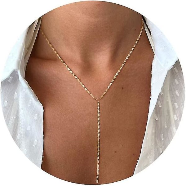 Bebetter Lariat guldhalskæde til kvinder, lækker lang halskæde 14k forgyldt/sølv Y-formet vedhængshalskæde Trendy Lagdelt Cz Perlekæde Drop Nec Y Necklace-GD