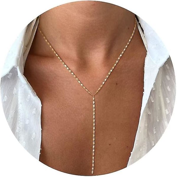 Bebetter Lariat Gullkjede for Kvinner, Sjarmerende Lang Kjede 14k Gullbelagt/sølv Y-formet Hengekjede Trendy Lagdelt Cz Perlekjede Drop Nec Y Necklace-GD