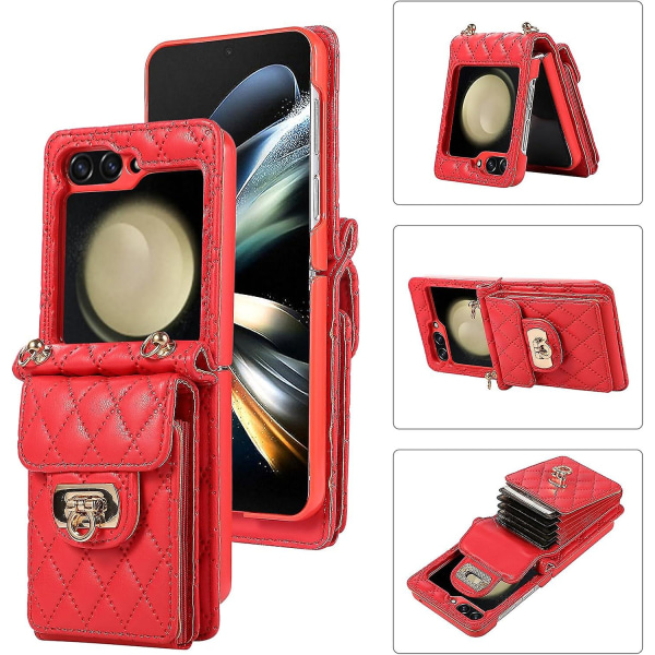 Galaxy Z Flip 5 case, crossbody pehmeä case Samsung Galaxy Z Flip 5:lle, jossa 6 korttipaikkaa Red