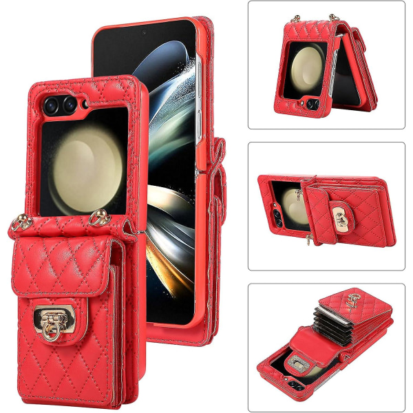 Galaxy Z Flip 5 Lommebok-etui, crossbody mykt lærveske for Samsung Galaxy Z Flip 5 med 6 kortlommer Red