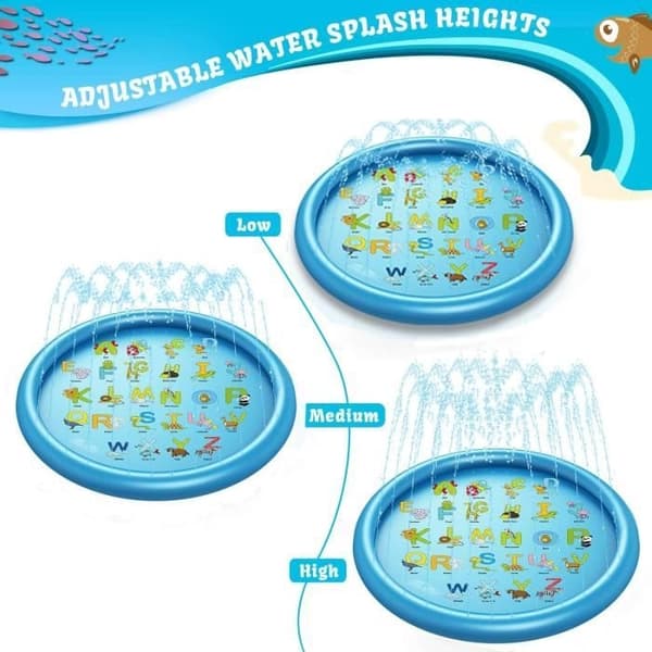 (Blå) Sprinkle & Splash Legetæppe - 170cm PVC Vandstråle - Børnepool - Blå Blue