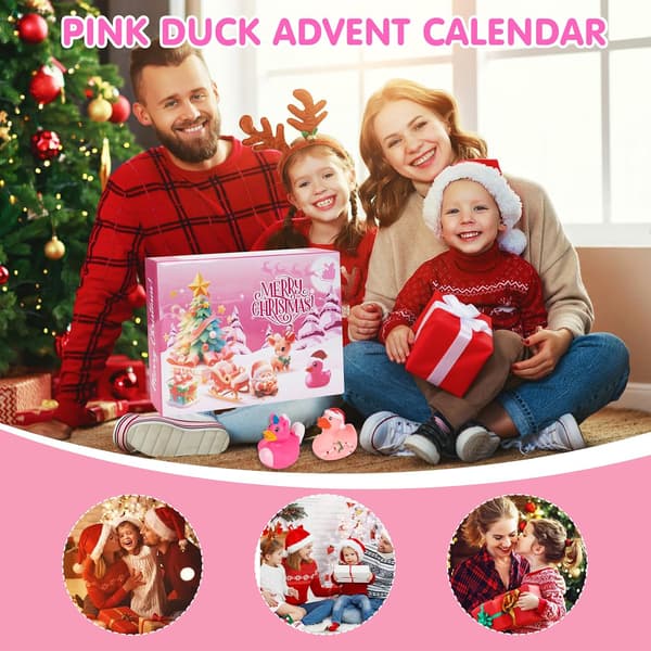 Adventskalender med 24 rosa gummender, julekalender med badeleker for barn og julegaver