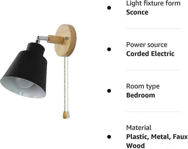 Vegglamper med trekkbryter E27 trekkbryter soverom black