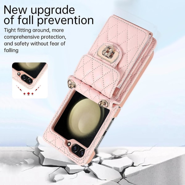 Galaxy Z Flip 5 Case, Crossbody Mjukt Case För Samsung Galaxy Z Flip 5 Med 6 kortplatser Pink