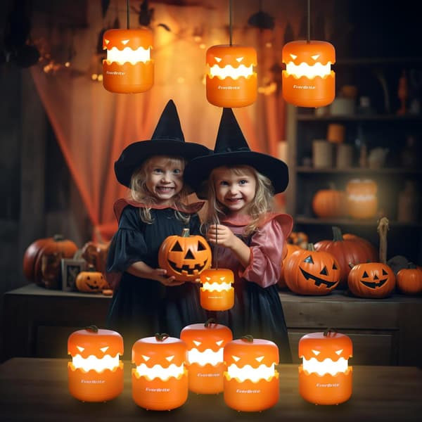 3-pack Halloween Pumpkin Lantern, Foldable Jack O Lantern Lights with Lanyard, Battery Operated Halloween Lanterns