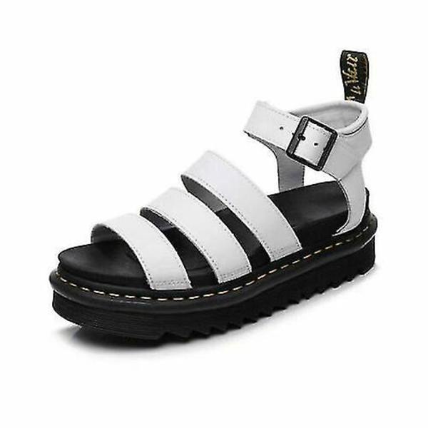 Dames Chunky Sandaler Tykke Såler Stropper Blokk Flatformer Sko Sommer White 35