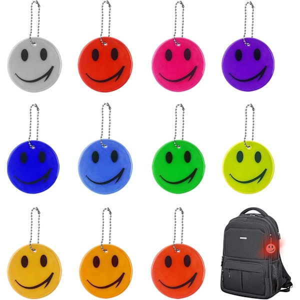 Sæt med 11 Smilende Refleks Charms, Sikkerhedsreflektor, Børns Reflektor, Sikkerhedsreflektor, til Skoletaske, Tøj, Rygsæk, Cykling, Gåtur