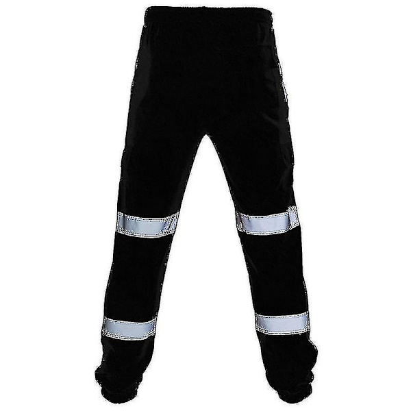 Säkerhetsarbetsbyxor för vuxna, hög synlighet, elastisk midja, svettbyxor Black L