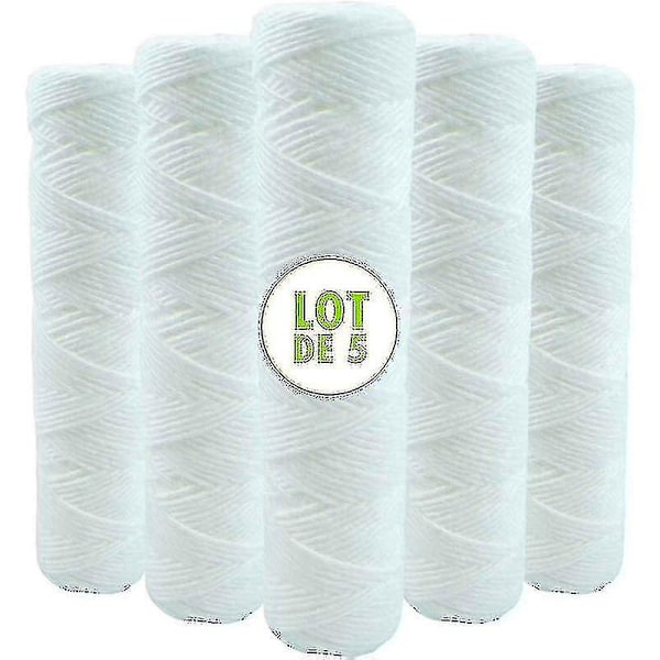 Set med 5 Spiralvattenfilterpatroner Anti-Sediment 9 3/4 tum 3/4 - 20 Mikron Kompatibel med 10 tums filter Tillverkad i Frankrike - Shlm