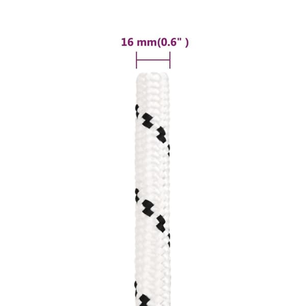 vidaXL Båtrep flätat vitt 16 mm x 25 m polyester 4300