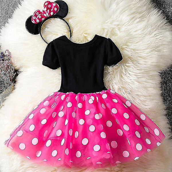 Flickor Barn Minnie Mouse Polka Dot Födelsedagsfest Båge Tutu Tulle Klänning A Rose Red 18-24 Months