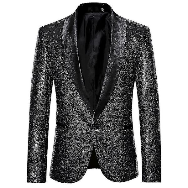 Menners Sequin Casual Blazer til Bryllup og Fest - Svart - Størrelse: 2XL