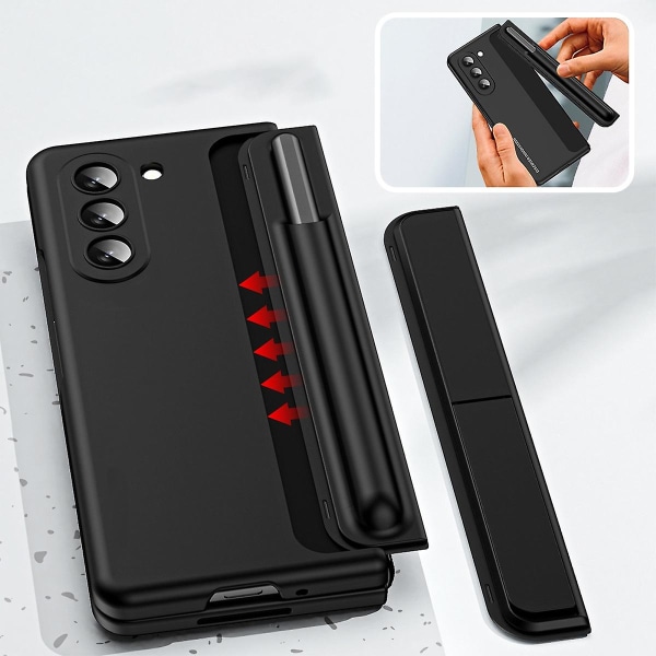 Z Fold 5 Etui, Slank PC-Etui med Innebygd Skjermbeskytter for Samsung Galaxy Z Fold 5 med S Pen, Avtakbar S Pen-Holder og Stativ Black