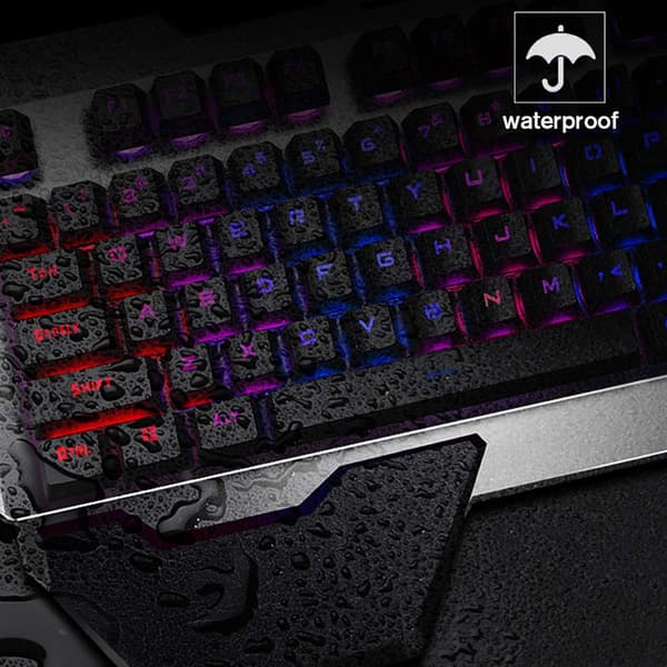 2.4G Wireless Keyboard and Mouse Set with Mechanical Feel, Waterproof LED Backlit Gaming Keyboard + 2400DPI 6-Button Mouse
