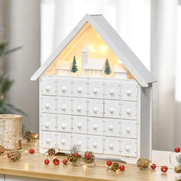 Adventskalender, 39x9x42 cm, hvit