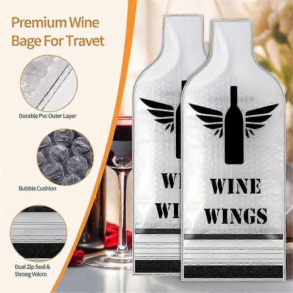 Vinpåsar för Resor, 6-pack Återanvändbara Vinflaskskyddspåsar, Flygplan Bil Kryssning, Dubbel Transparent  Black