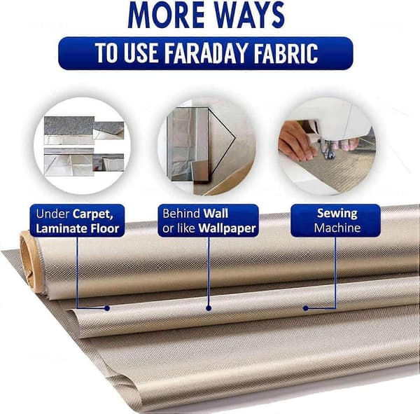 Faraday Fabric Military Grade EMF Fabric EMF Protective Conductive Fabric, silver 4x1.1m