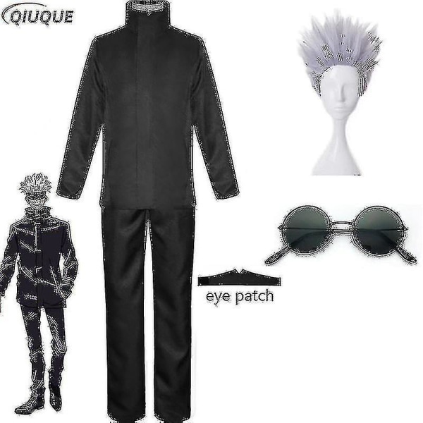 2023-anime Jujutsu Kaisen Gojo Satoru Cosplay Kostym Toppar Byxor Ögonlapp Halloween Party Män Uniform Peruker-r Black Package 6 L