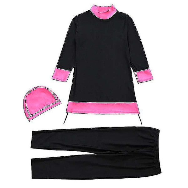 Islamilaisten lasten tyttöjen uimapuku - vaatimaton, koko vartalon peittävä muslimi-uimapuku, ranta-burkini Black 7-8 Years