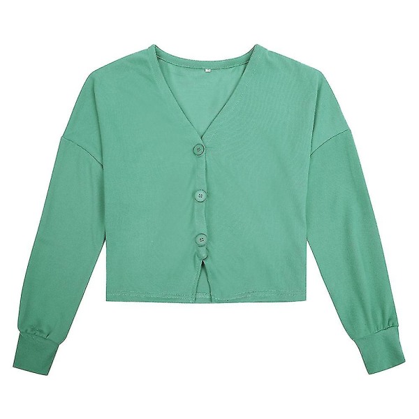 Bomuld Dame V-hals Mode Design Løstsiddende Ensfarvet Casual Cardigan 15 Farver Green 2XL