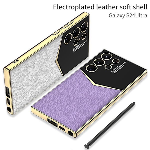 Til Samsung S24 Ultra Etui Ægte Læder Bagside Cover Ultra-tyndt Hård Bumper Til Samsung Galaxy S24 Ultra Etui Kamera Beskyttelse purple