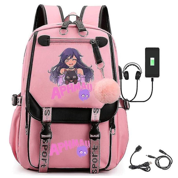 Aphmau Anime Backpack 3d Printed Cartoon Oxford Waterproof Full Ball Usb Schoolbag Boys Girls Students Large Capacity Backpack-yvan