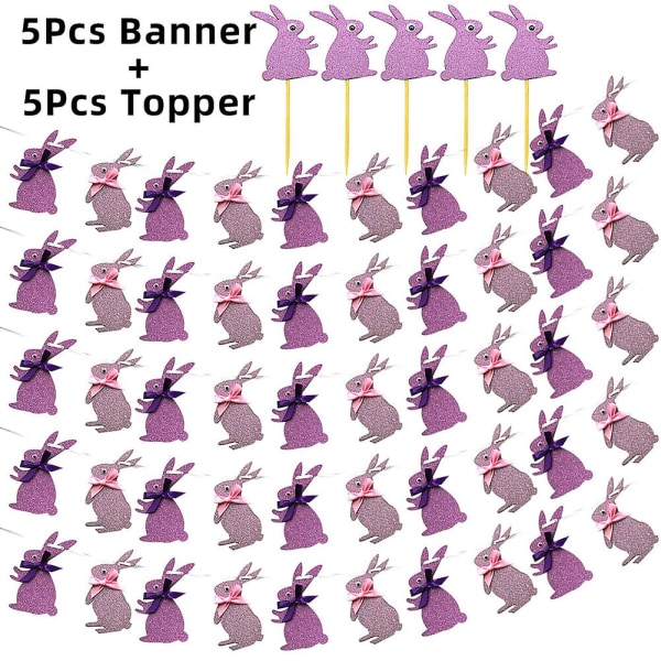 Påskdagen Kanin Bunny Hängande flagga Banderoller Bunting Cake Topper Party Dekor 8#