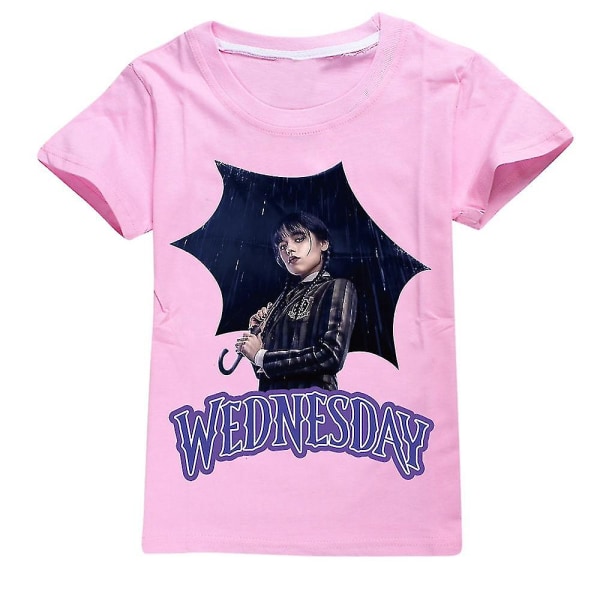 7-14 år Barn Tenåringer Onsdag The Addams Family T-skjorte Kortermede topper Gaver Pink 9-10 Years