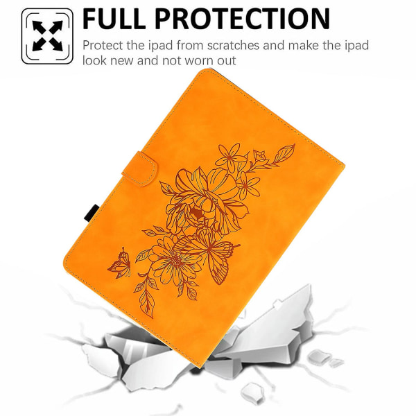 Case med fullständigt skydd för Samsung Galaxy Tab A8 10.5 (2021) X200 / X205 Butterfly Flower Pattern Printed Pu Leather Sticking Line Anti-dropp T Khaki