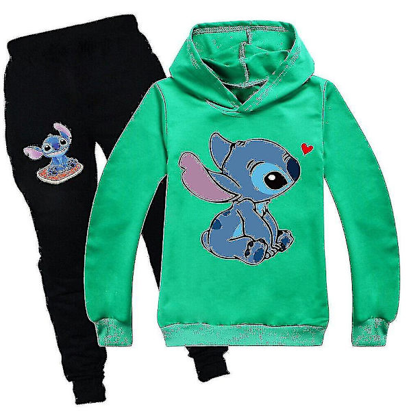 Lilo Stitch 2-delt træningsdragt med hættetrøje og bukser til børn Green 140cm