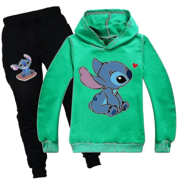 Lilo Stitch Treningsdress 2stk Hettegenser Hoodie Bukser Antrekksett Sportsklær For Barn Green 120cm