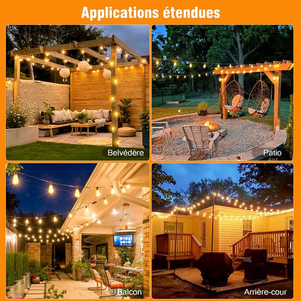 LED Outdoor String Lights - 30M Outdoor String Lights with Remote Control Energy Saving Bulbs for Patio Indoor Garden Balcony Pergola