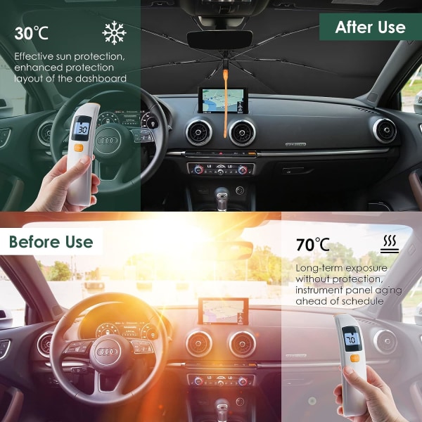 Bil frontrute solskjerm paraply 360° solskjerm UV-beskytter Sammenleggbar beskyttelse med bilsolskjermblokk 31 * 56 tommer