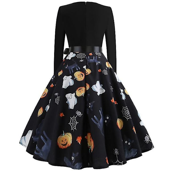 Halloween Klänningar Kvinnor Skelett Pumpa Tryckt Cosplay Festdräkt D_5 black1 M