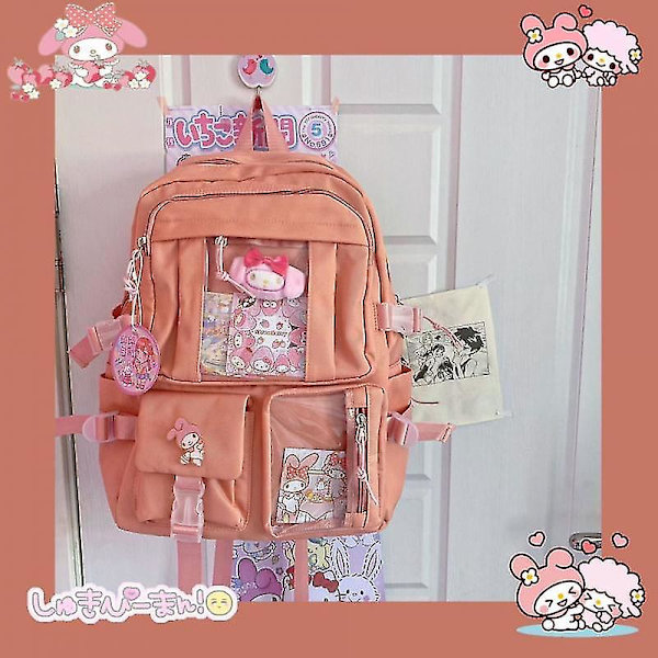 Kawaii Sanrio Mymelody Kuromi Cinnamoroll Pompom Purin Ny Ryggsekk Tegneserie Stor Kapasitet Student Skolesekk Utendørs Ryggsekk P