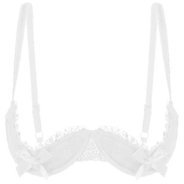 Naisten 1/4 Kupit Rintaliivit, Alaviiva, Halter-Kaula, O-Rengas, Läpinäkyvä Pitsi, Push Up Rintaliivit, Alusvaatteet, Rinnat Avatut Rintaliivit, Xinmu White B L
