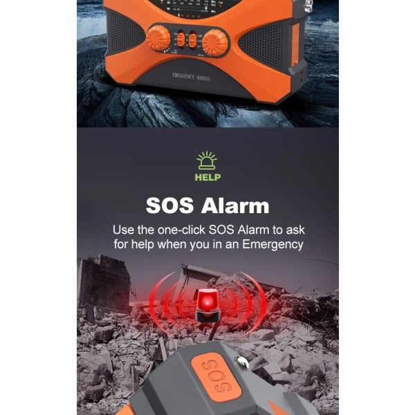 10000mAh aurinkovoimalla toimiva hätäkäsikammen radio, käsikammen power , taskulamppu, USB monitoimiradio, oranssi oranssi