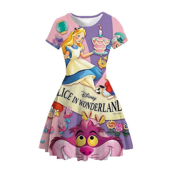 Alice i Underlandet Barnklänning Disney Cosplayer Tryck Casual Cartoon Sport Barnprinsessklänning 1-12 År Gammal 140CM