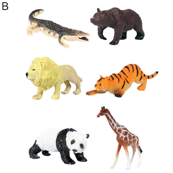 6 stk Dyremodeller Kognitive Evner Klar Tekstur Luktfri Actionfigurleketøy Zebra Neshorn Flodhest Elefant Antilope Sjimpanse Combo For Barn B